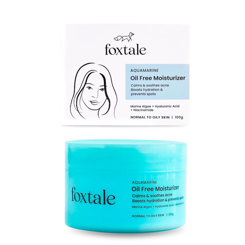 FoxTale Oil-Free Gel Moisturizer for Face | Hyaluronic Acid, Niacinamide, Betaine, Marine Algae| Boosts Hydration, Brightens Skin, Soothes Acne| Lightweight for Oily, Acne-Prone Skin |Men & Women-100
