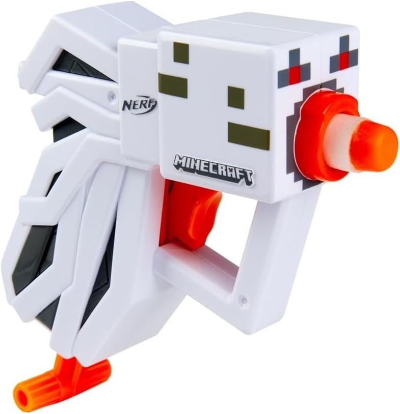 Nerf MicroShots Minecraft Ghast Mini Blaster, Minecraft Ghast Mob Design, Includes 2 Official Nerf Elite Darts, Pull-Down Priming Handle, Multicolor