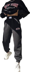 SHEKINI Women's Two Piece Tracksuit Sweatsuit Outfit Letter Print Leisure Suits Ladies Warm Outfit Full Set Long Sleeve Pullover Jogger Sweatpants - Black