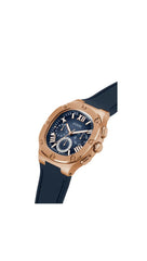 GUESS Rose Gold-Tone and Navy Silicone Multifunction Watch