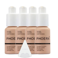 Glamza Phoera Foundation Full Coverage Makeup Set - 24hr Long Lasting Oil Control - Soft Smooth Matte Flawless Concealer Cream - Inc x4 30ml Foundation & Silicone Blender Sponge (103 Warm Peach)