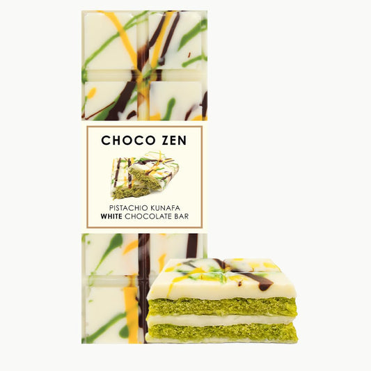 Choco Zen Premium Dubai Chocolate Pistachio Kunafa Bar 65g– Luxury Dessert, Gourmet, Rich with Premium Roasted Pistachio & Crispy Kunafa (White Chocolate)