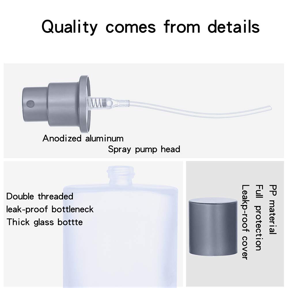 2 Pack 50ml/1.69 Oz Empty Frosted Glass Spray Bottles Perfume Atomizer, Refillable Fine Mist Spray Empty Perfume Bottles with 4 Free kinds of perfume dispenser (2 Pack 50ml/1.69 Oz Frosted Bottles)