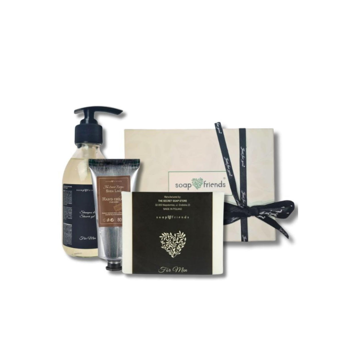 Soap Friends Men's Grooming Set - Shea Hand Cream 80ml, Shower Gel 200ml, and Bar 130g