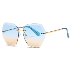 AEVOGUE Oversized Rimless Diamond Cutting Sunglasses for Women (AE0534) - Blue/Brown
