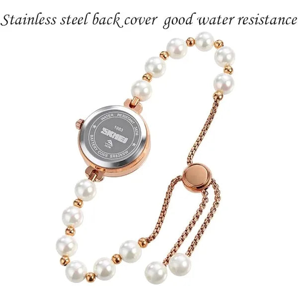 SKMEI Watch for Women Elegant Bracelet Set Rose Gold Rhinestone  Waterproof  white, 33