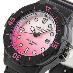 Casio Womens Quartz Watch, Analog Display and Resin Strap Black / Pink / Grey