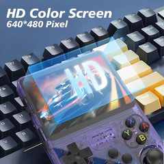 R36S Retro Handheld Game Console with 64G Built-in 15000+ Classic Games, Open Source Linux System 3.5 Inch IPS Screen Portable Pocket Video Player, Translucent Purple