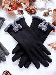 Women Winter Elegant Bow Gloves Warm Touch Screen Gloves Windproof Gloves for Women Girls Winter Using Fleece Lined Thick Warm Gloves Gifts, One Size