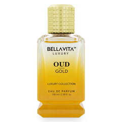 BellaVita Luxury OUD Gold Eau De Parfum for Men - Intense Woody Fragrance with Caramel, Orris, Rose & Jasmine | Long-Lasting Mens Perfume | Oud & Vanilla Notes | Ideal Gifts for Men, Perfume Oud,100ml