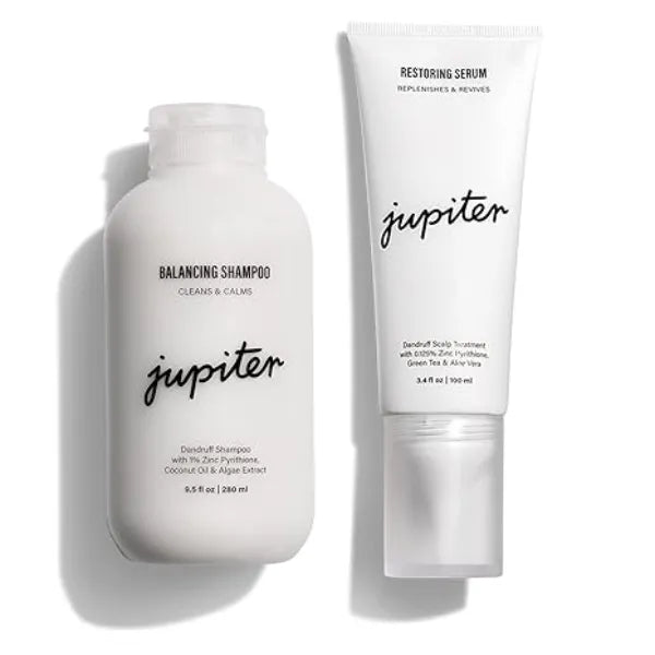 Jupiter Dandruff Shampoo with Serum Duo, Relieves Itchy, Dry, Flaky Scalp, Color-Safe, & Sulfate-Free, Vegan, Both with Zinc, Vitamin B5, Green Tea, Spot Treatment with Niacinamide & Aloe Vera