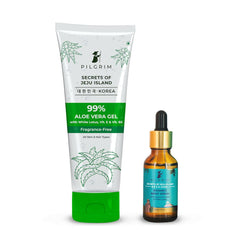 Pilgrim Vitamin C Evening Glow Combo | 99% Pure Aloe Vera Gel 200 ml | Vitamin C (Oil Based) Face Serum 30ml | Korean Skin Care | Vitamin C face serum for glowing skin | All Skin Type | Men & Women