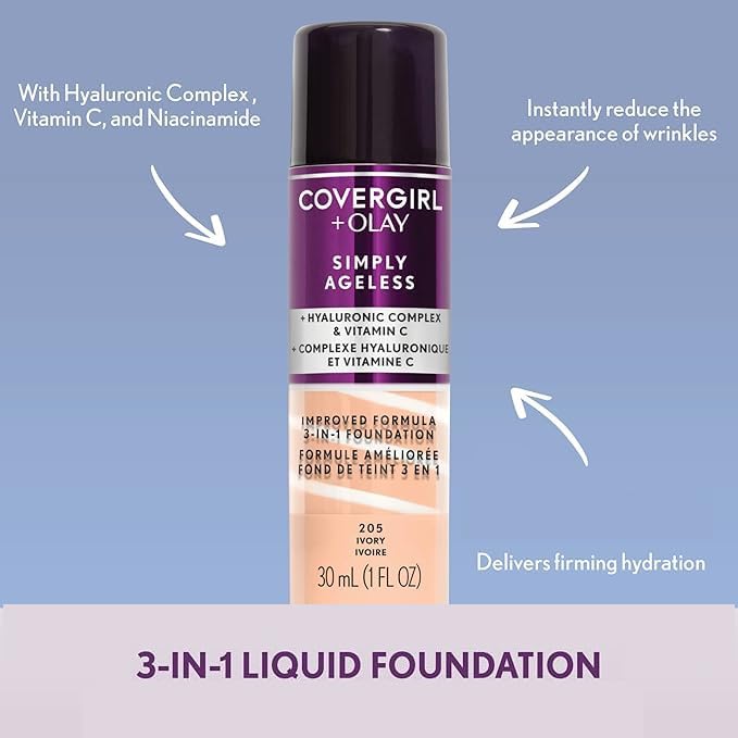 COVERGIRL+Olay Simply Ageless 3-in-1 Liquid Foundation Buff Beige, 1 Ounce (packaging may vary)