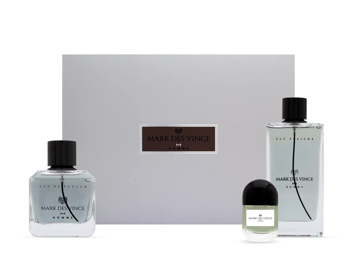 Mark Des Vince Homme Eau De Parfum Gift Set For Men EDP 100ML + Eau Fraiche 200ML + Concentrated Perfume 15ML (Pack of 3)
