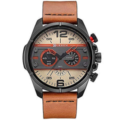 Curren 8259 Sports Leather Round Analog-Chrono Brown, Black Watch for Men