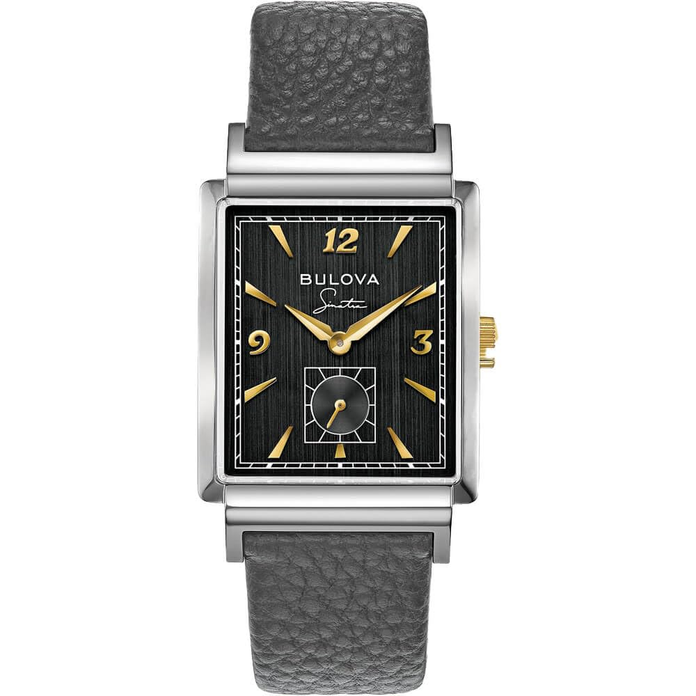 Bulova Men's Frank Sinatra My Way Leather Strap Watch - Silver Tone/ Grey Strap
