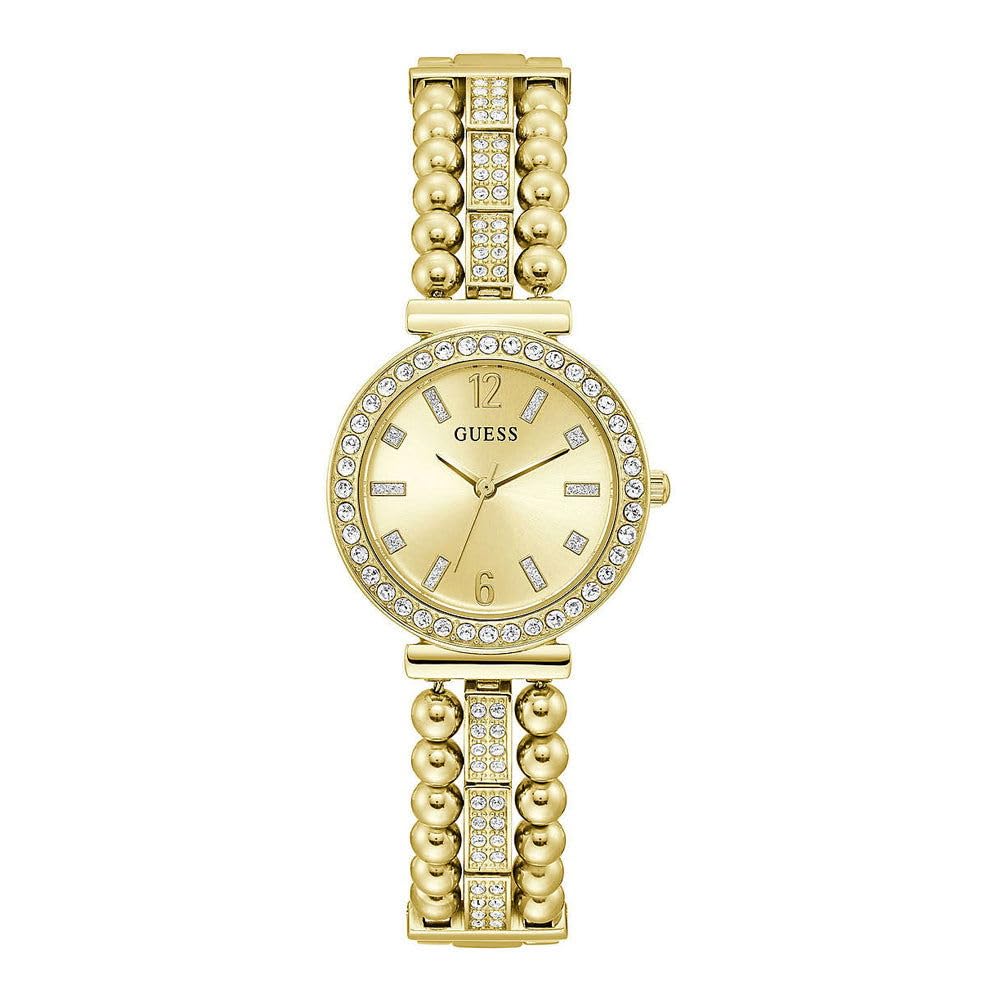 Guess US Women's Gold-Tone and Rhinestone Analog Watch, one