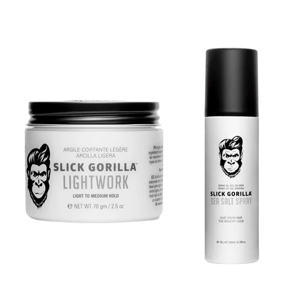 Slick Gorilla Natural Texture Set – Lightwork Matte Hair Clay (2.5 oz) and Sea Salt Spray (200ml) Matte Finish Flexible Hold Lightweight & Water-Based Non-Greasy Everyday Styling Duo