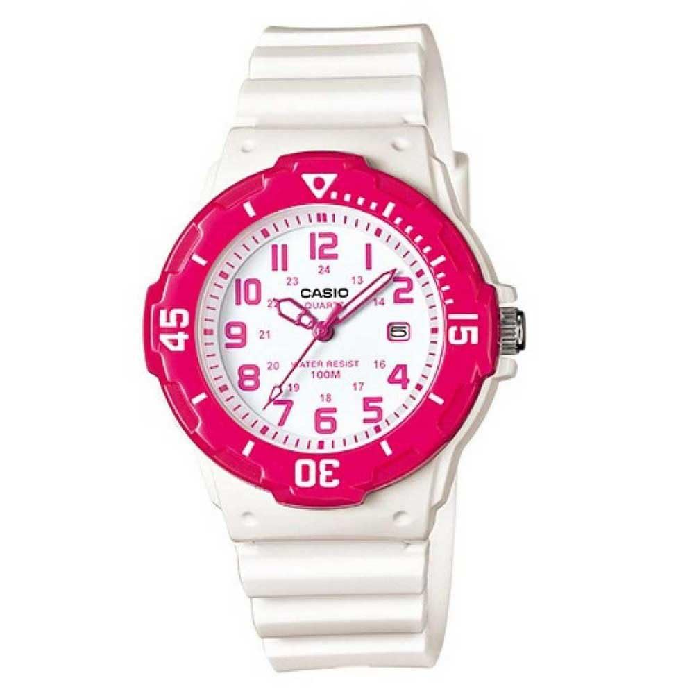 Casio Womens Quartz Watch, Analog Display and Resin Strap White/Pink/White