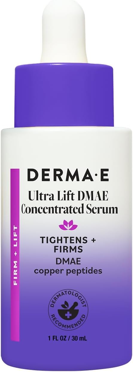 Derma E Ultra Lift DMAE Concentrated Serum – All Natural Skin Firming & Hydrating Serum with Copper Peptides and Resveratrol – Concentrated Facial Skin Care, 1oz