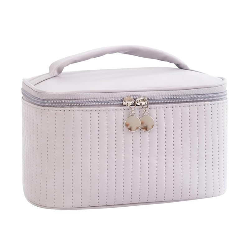 Makeup Bag Large Capacity Travel Cosmetic Bag - Portable & Waterproof Aesthetic Cosmetic Handbag, Makeup Brush Organizer for Women and Girls (Grey Green)