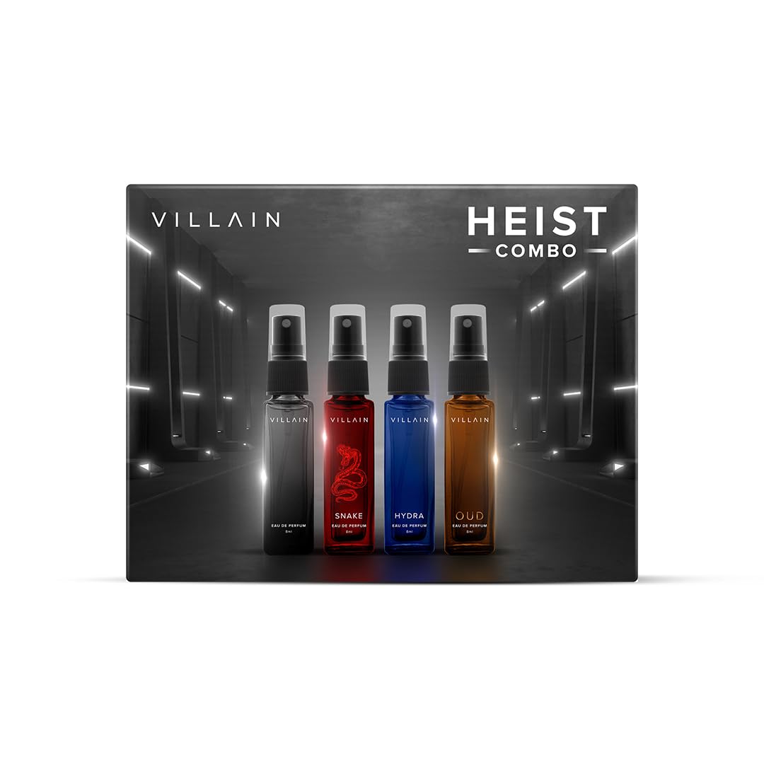 VILLAIN Heist Combo - 4 x 8ml | Premium Perfume Gift Set For Men | Eau De Parfum | Long Lasting Fragrance | Luxury Gift Kit