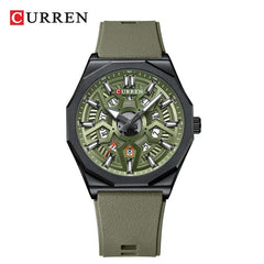 CURREN Men's quartz, sports brand Luxury Original Waterproof with calendar and rubber strap, 8437 - Light green