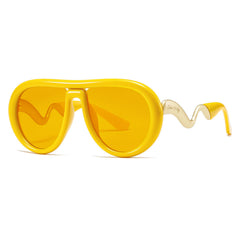 Oversized Trendy Polarized Pilot Sunglasses for Women Men Retro Oval Flat Top Frame Curved Metal Designer Eyewear