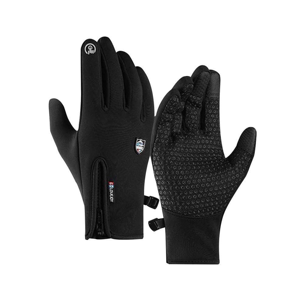 JZS Cycling Gloves, Winter Gloves Touch Screen Fingers Warm Gloves Insulated Anti-Slip Windproof Waterproof Cycling Riding Running Work for Men Women - Black