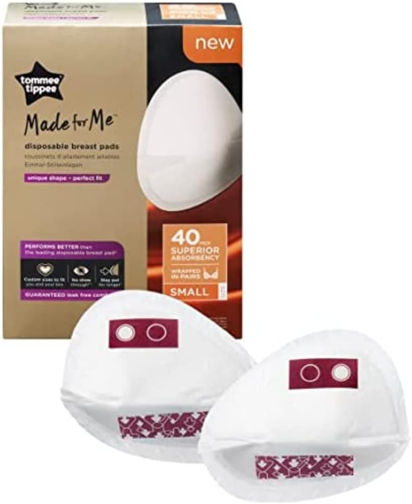 Tommee Tippee Made for Me Daily Disposable Breast Pads, Soft, Absorbent and Leak-Free, Contoured Shape, Adhesive Patch, Large, Pack of 40