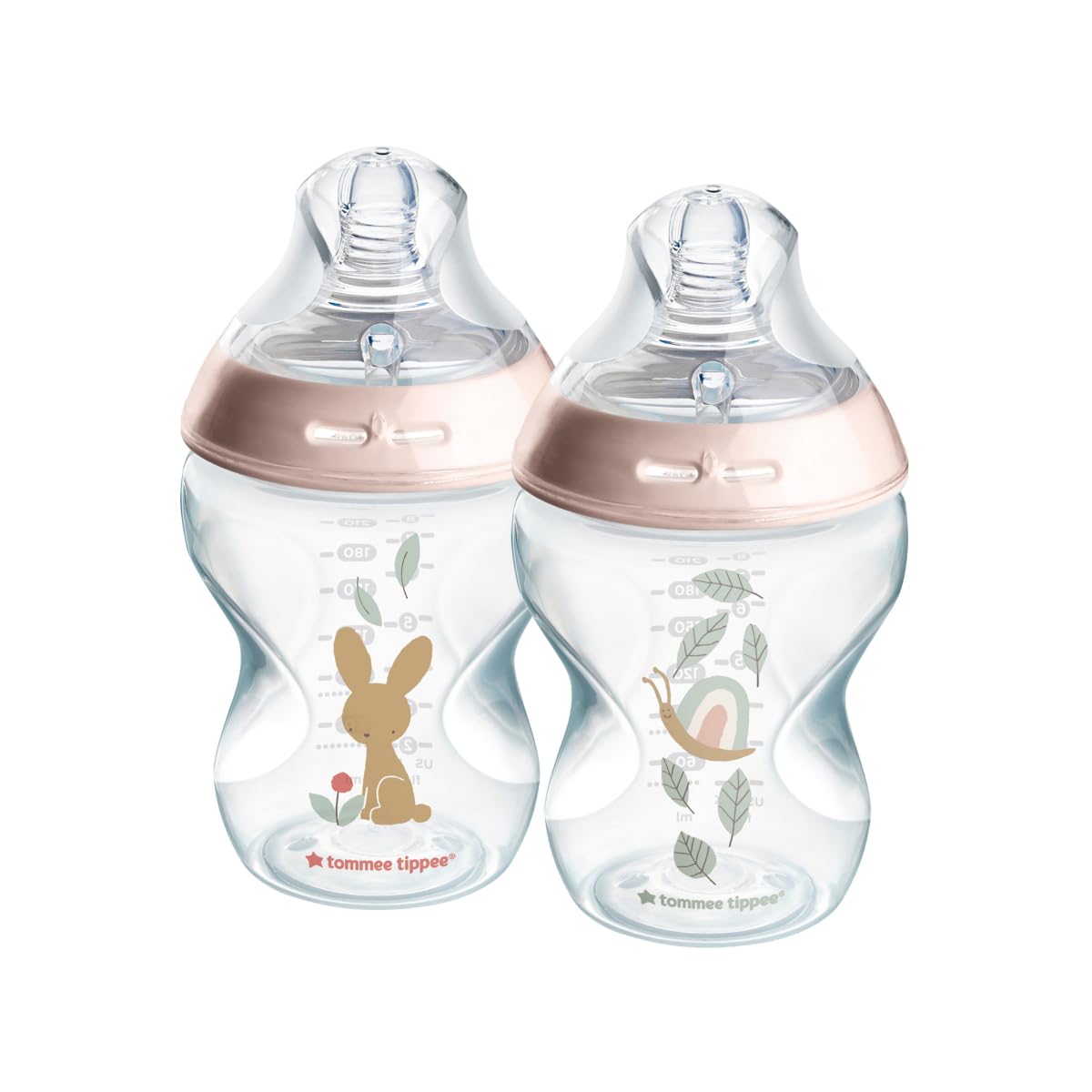 Tommee Tippee Closer to Nature Baby Bottles, Slow-Flow Breast-Like Teat with Anti-Colic Valve, 260ml, Pack of 2, Be Kind