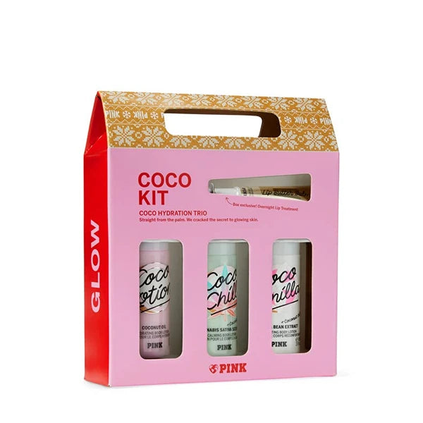 Victoria's Secret PINK Coco Body Care Gift Set: Coco, Coco Chill, Coco Vanilla Mini Lotions & Lip Mask 1.87 Fl Oz (Pack of 4)