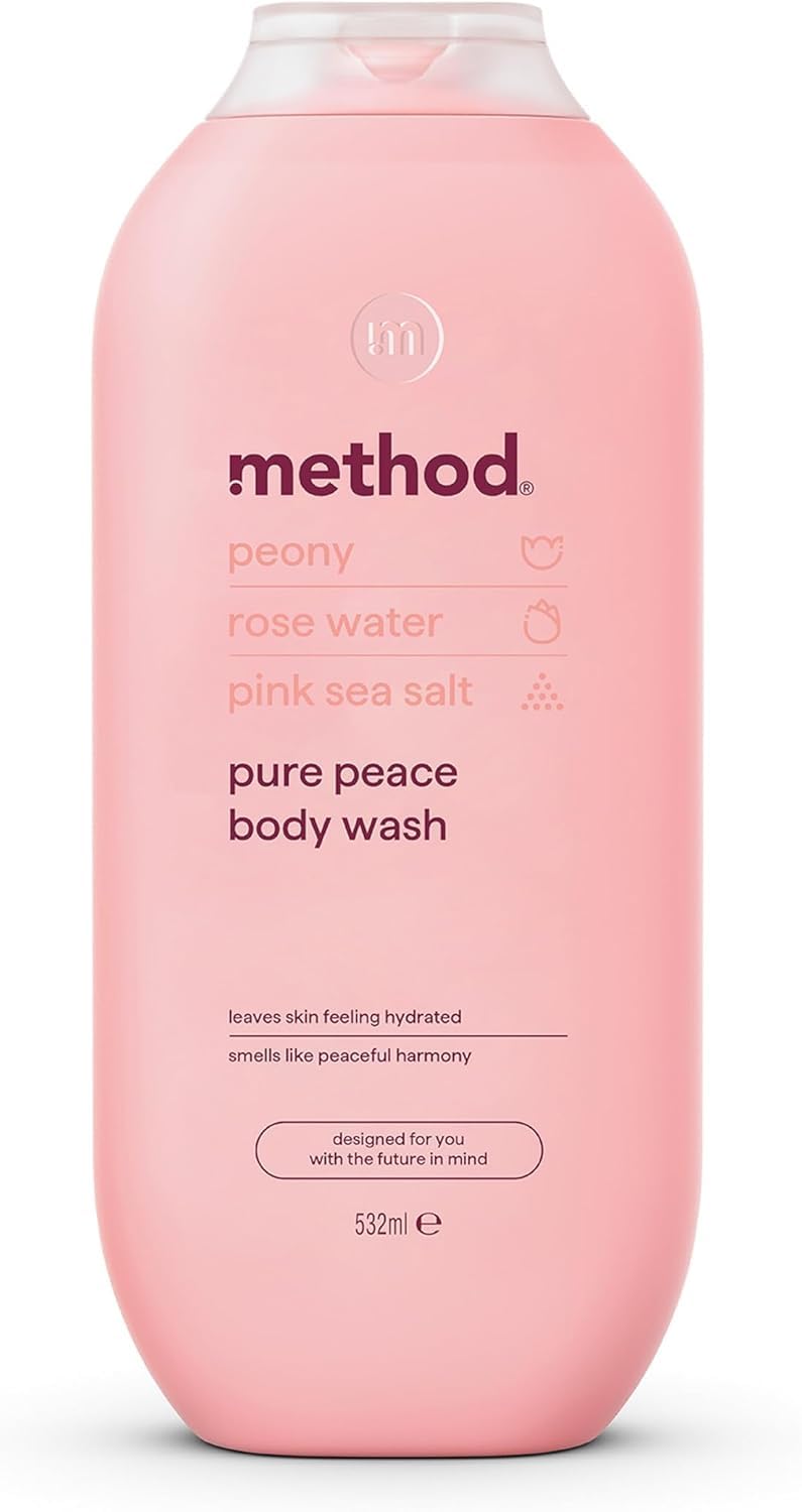 Method Pure Peace Body Wash Shower Gel with Peony, Rose Water & Pink Sea Salt Scent, 532ml