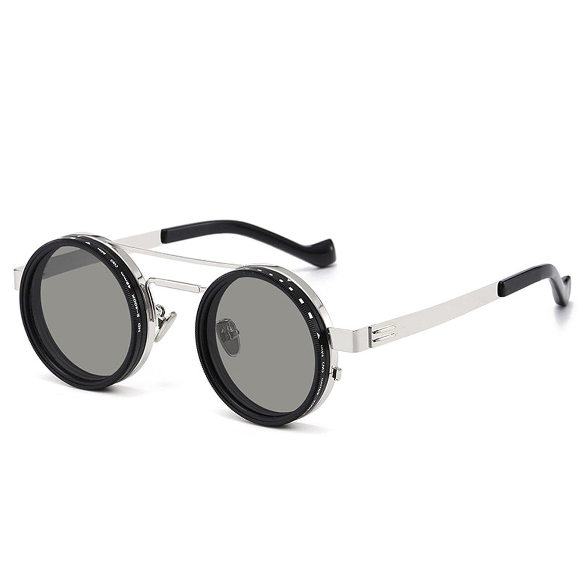 DERAVE Adjustable Tint Polarized Sunglasses, 1-9 Gear ND Filter Round Glasses, Anti-Glare Sun Protection for Beach, Driving (Silver)