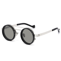 DERAVE Adjustable Tint Polarized Sunglasses, 1-9 Gear ND Filter Round Glasses, Anti-Glare Sun Protection for Beach, Driving (Silver)
