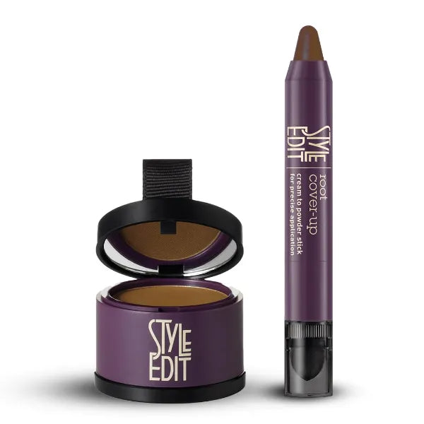 STYLE EDIT Root Cover Up Stick and Powder for Grey/Gray Coverage, Medium Brown, Semi-Permanent For All Hair Types