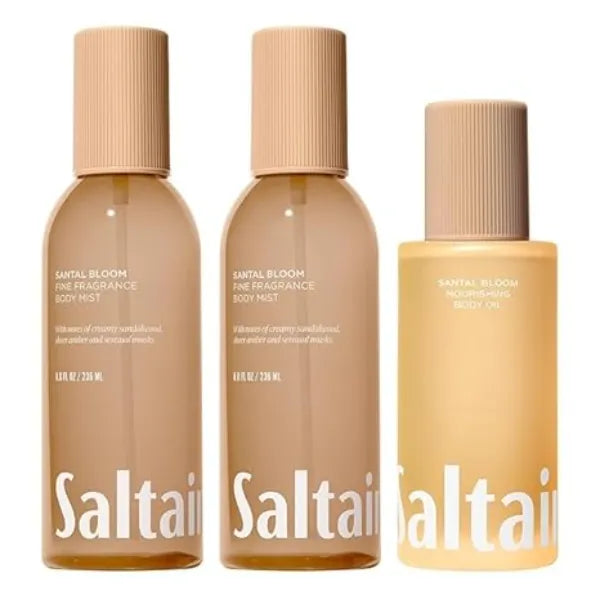 Saltair Body Oil and 2 Pack Body Mist Set Hydrating After Shower Moisturizer and Fine Fragrance Perfume Mist Santal Bloom Scent