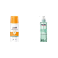 Eucerin Sun Oil Control Gel-Cream SPF50+ 50ml & DermoPurifyer Cleansing Gel, Acne-Prone Skin, Fragrance-Free, Soap-Free, 200ml