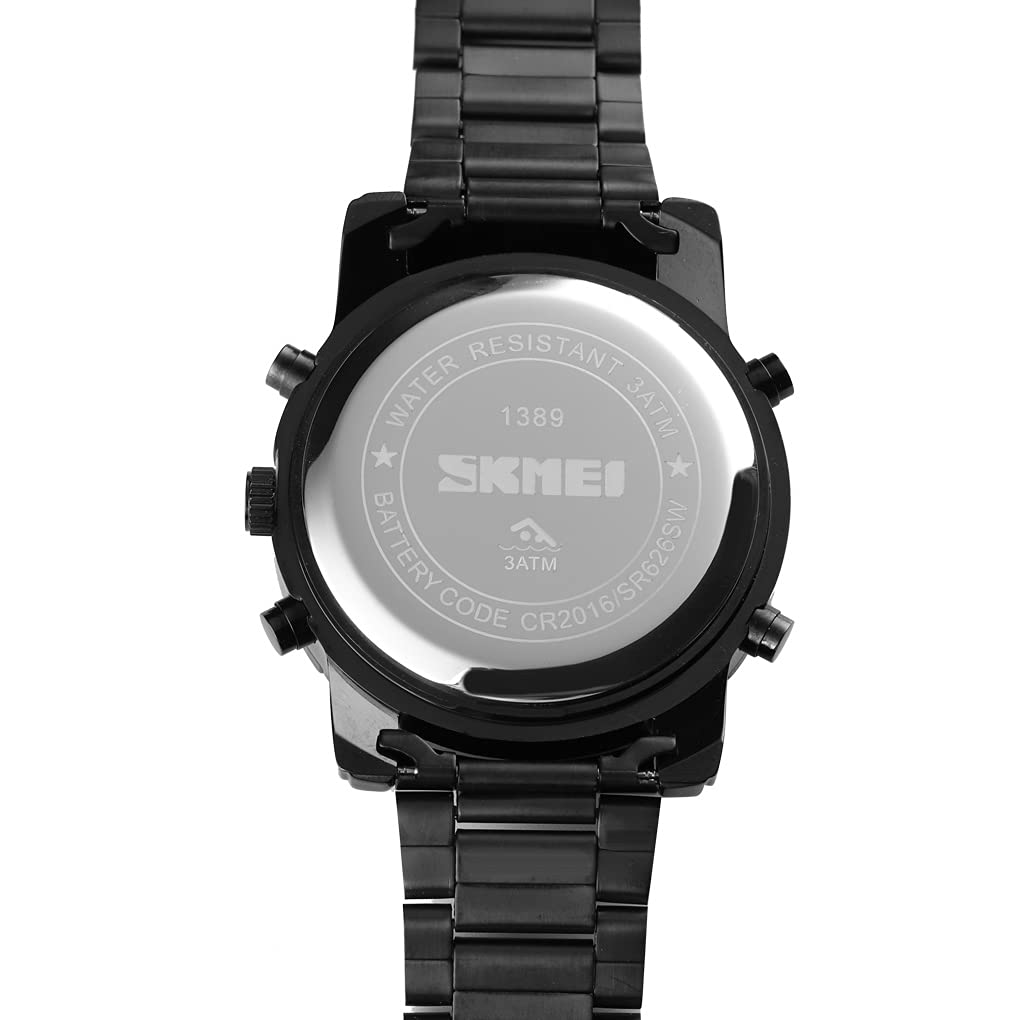 SKMEI Mens Wrist Watch,Stainless Steel Analog Digital Sport Wrist Watch for Men, Black, Digital