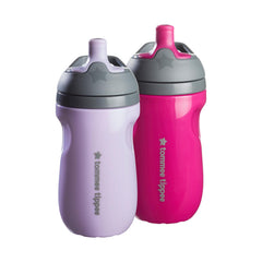 Tommee Tippee Insulated Sportee Bottle, Sippy Cup for Toddlers, 12 Months+, 9oz, Spill-Proof, Easy to Hold Handle, Bite Resistant Spout, Pack of 2, Lilac and Plum