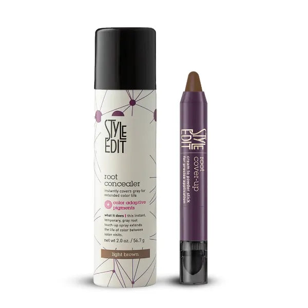 Style Edit Root Concealer Spray And Root Cover Up Stick, to Cover Up Roots And Gray Hair, Light Brown hair color