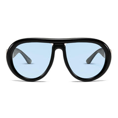 Oversized Trendy Polarized Pilot Sunglasses for Women Men Retro Oval Flat Top Frame Curved Metal Designer Eyewear