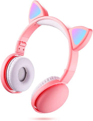 ELECDON Led Cat Ear Headphones Pink Color Luminous Wireless Headphone Bluetooth 5.0 Headsets Noise Cancelling Foldable Adults Kids Earphone, Cute Earphone for Boys and Girls - red