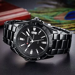 CURREN 8110 Men Japan Quartz Movement Leather Watch Stainless Steel Sport Wrist Watch Relogio Masculino Gift - black