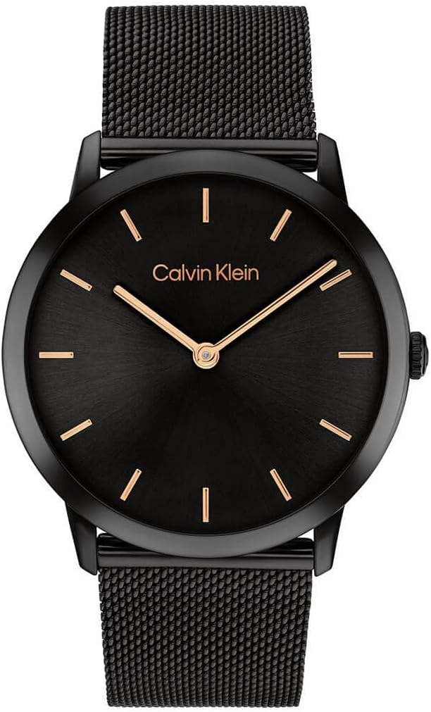 CALVIN KLEIN UNISEX'S BLACK DIAL IONIC PLATED BLACK STEEL BRACELET WATCH - 25300002