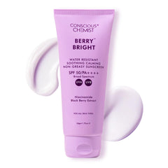 Conscious Chemist® Berry Bright Sunscreen SPF 50 PA++++ | 50g | Sunscreen for Oily Skin, Gel Sunscreen, Niacinamide with Black Berry Extract, Hybrid Lightweight, All Skin Types