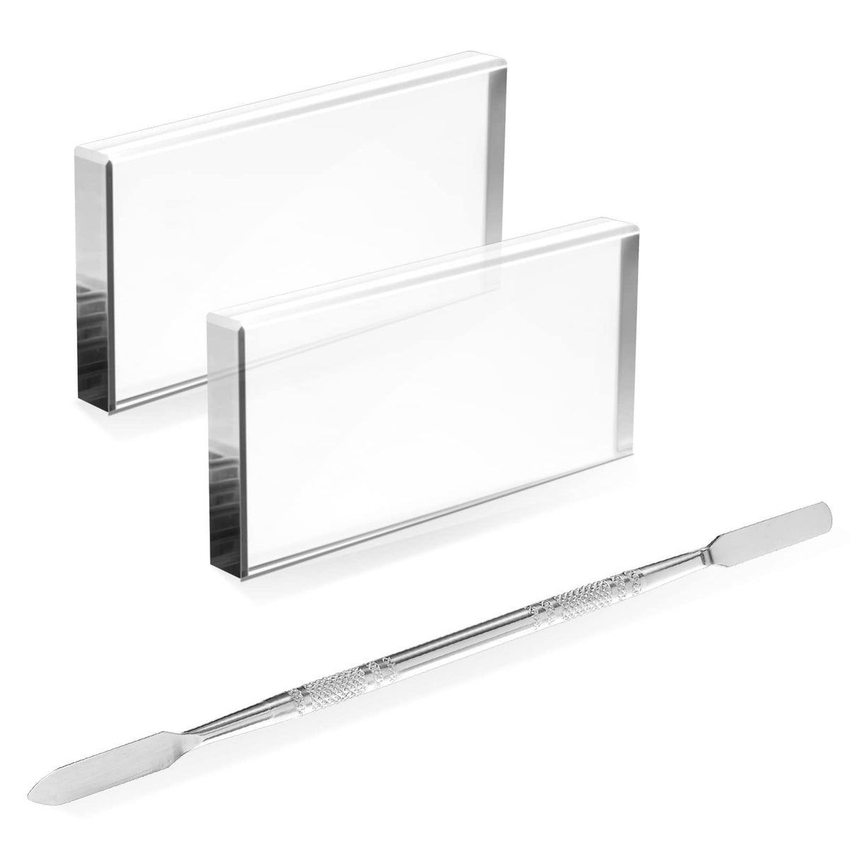 3 Pieces Nail Art Painting Color Toning Gloss Boards Makeup Mixing Palettes Glass Makeup Palettes with Stainless Steel Dual Head Cuticle Pusher