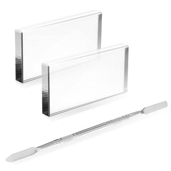 3 Pieces Nail Art Painting Color Toning Gloss Boards Makeup Mixing Palettes Glass Makeup Palettes with Stainless Steel Dual Head Cuticle Pusher