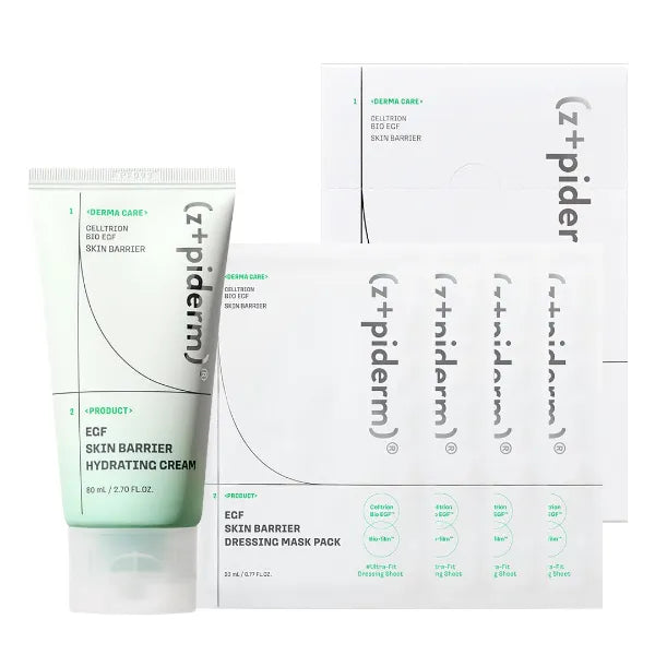 Zipiderm EGF Skin Barrier Moisture Duo – Hydrating Gel Cream Moisturizer + Dressing Sheet Masks (4EA), Korean Soothing & Barrier-Supporting Set for Sensitive, Combination & Acne-Prone Skin