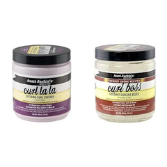 Aunt Jackie's Curl La La Lightweight Defining Custard with Shea Butter & Olive Oil, & Boss Coconut Curling Hair Gel for Natural Curls, 15 Ounce